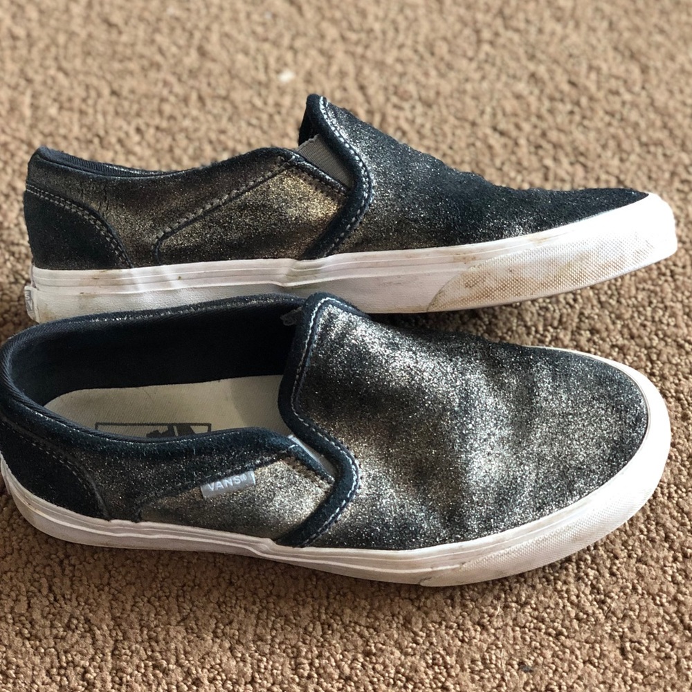 Metallic black slip on vans